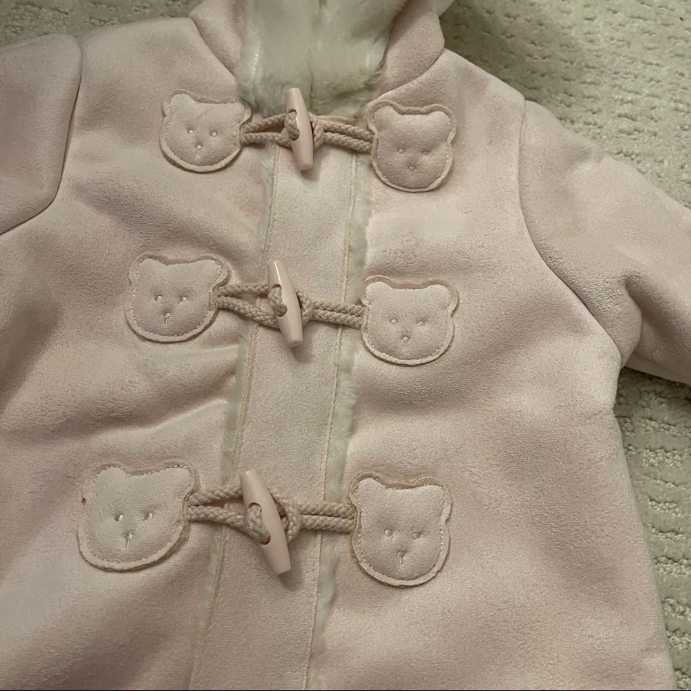Snow suit baby 0-3 months sueded fabric pink bears‎